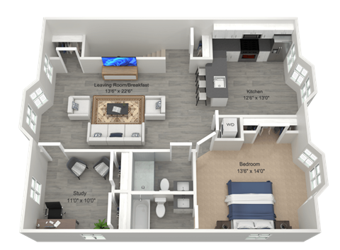 Floor plan for 2 beds, 2 baths